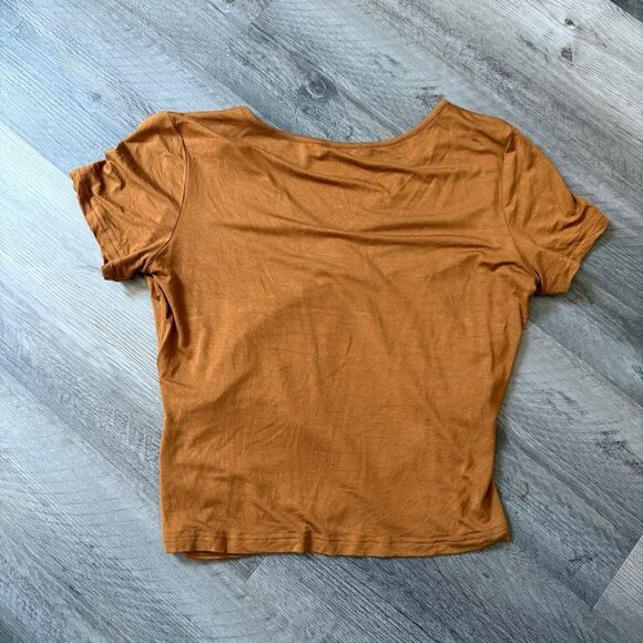 Deep V Surplice Crop Top Medium Amber Caramel Going Out - Picture 6 of 10